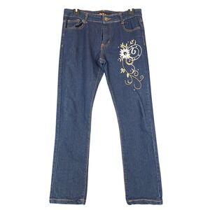 ZZVET Girls Jeans Blue Denim Embroidered Flower Butterfly Accent Size‎ 7 8
